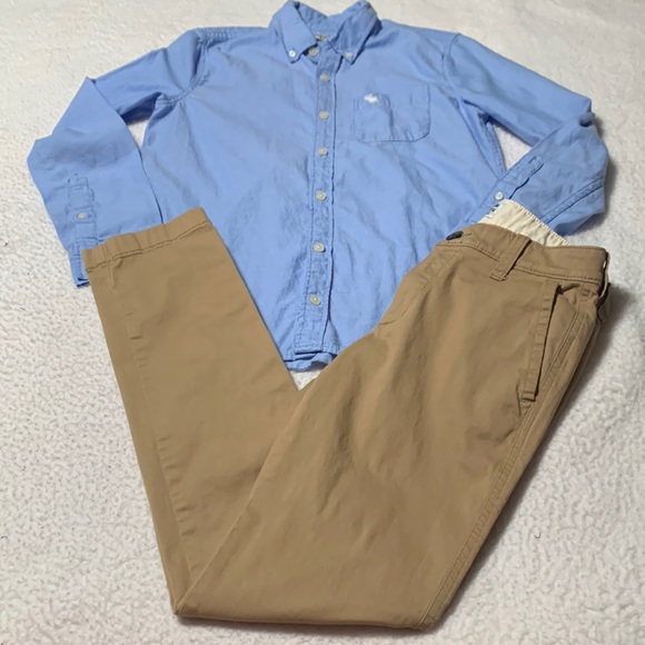 Abercrombie Kids Khaki Chinos & Button-Up Shirt, EUC, Size 13/14 Slim Pants - Picture 1 of 16